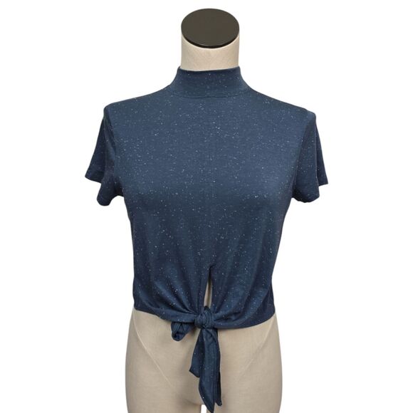 Lululemon Womens‎ Time to Restore Mock Neck Top Size 4 Blue Cropped Waist Tie - Picture 1 of 12